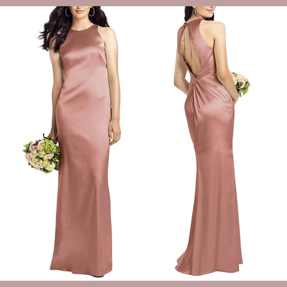 NWD Social Bridesmaids [ 8 ] Twist Back Satin Trumpet Gown in‎ Desert Rose - Picture 1 of 16